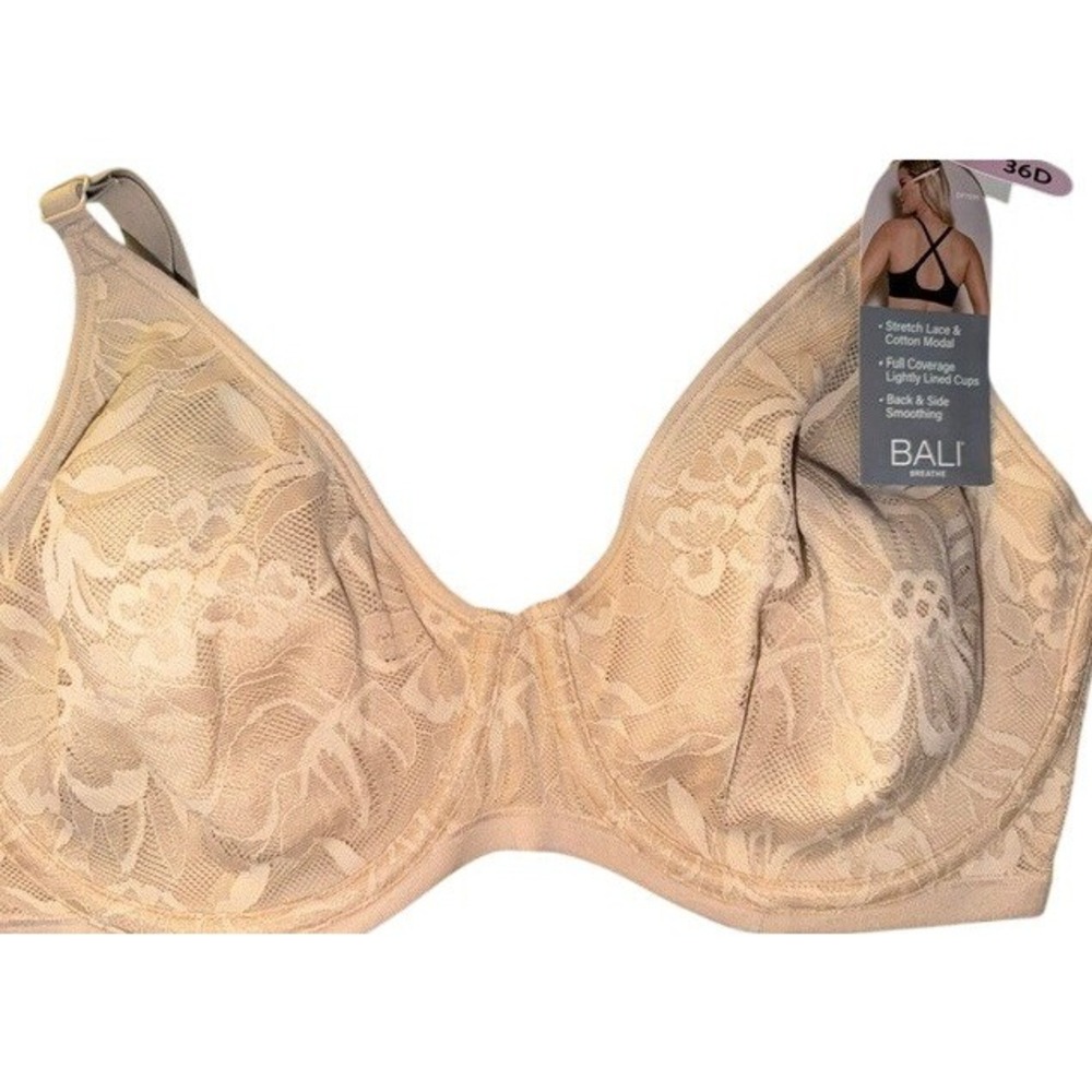 Bali Breathe‎ 36D Nude Floral Lace Full Coverage Underwire Bra DF7590 NEW